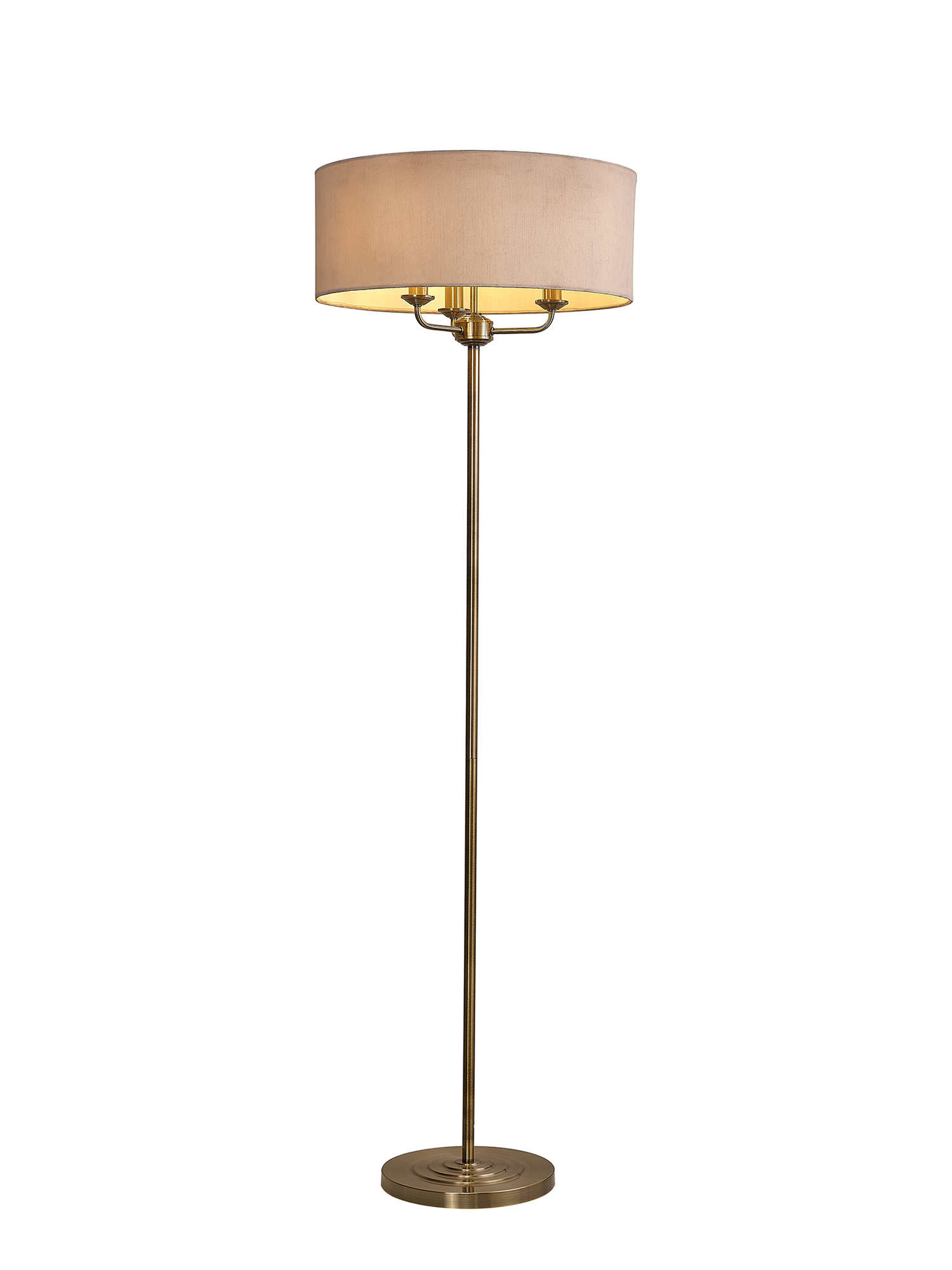 DK0916  Banyan 45cm 3 Light Floor Lamp Antique Brass, Nude Beige
